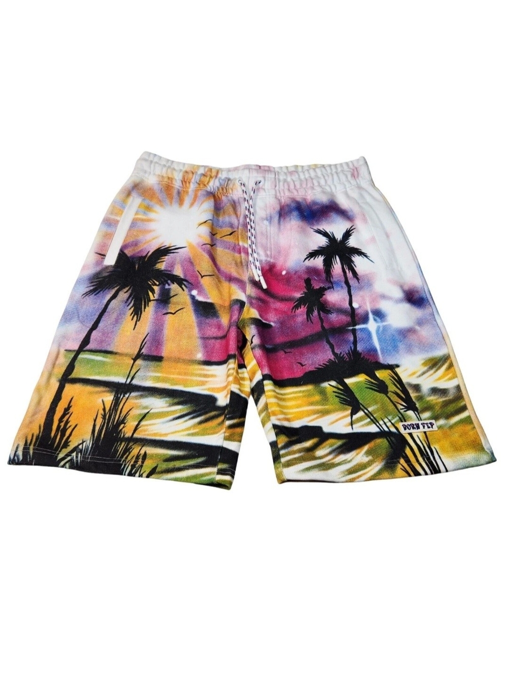 Born Fly Mens Size 3XL  Fly-A-Thon Fleece Shorts Cotton White Tropical NWT. 52